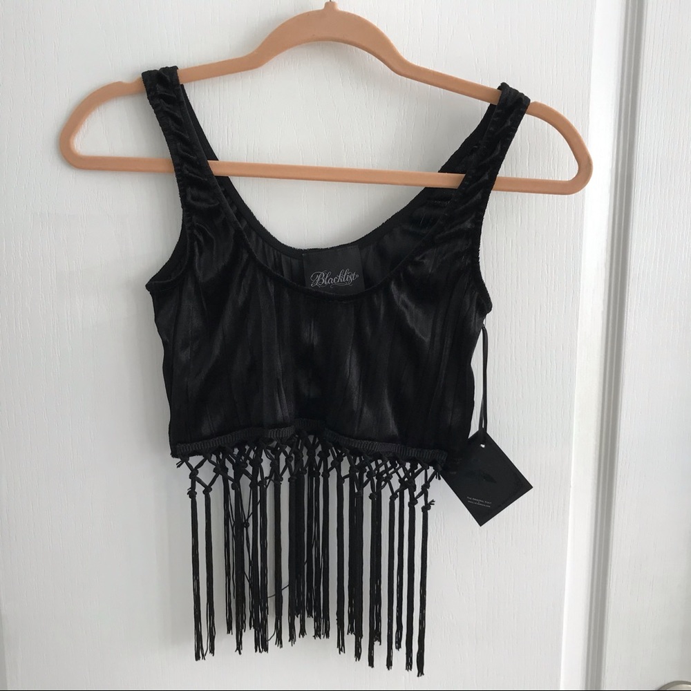 ✨Lip Service Blacklist Velveteen Fringe Top SzS NWT